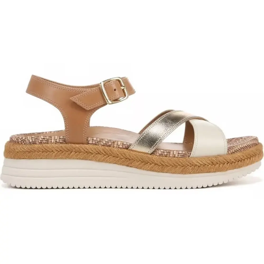 VIONIC Mar Wedge Sandal Camel Gold & Brown Leather NEW Women’s 8.5 Strappy Beach
